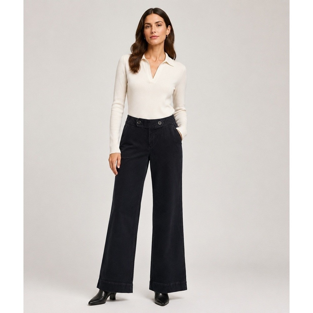 Eddie Bauer Straight Leg Velvet Pants Womens 8 Black‎ Cotton Pockets